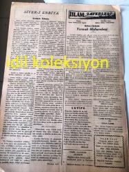 İSTANBUL İSLAM YOLU GAZETESİ YEREL TAŞRA BASINI --- 8 Aralık 1949 Sayı :62 Yıl :11--İslam 'ın  İlk Sancağı ve Sancakadarı  Büreyde  Binil Husayb :Tahir Olgun --Şirazlı Şeyh Sadi Diyor ki :----Şair Baki 'nin Üstat Zati ile ilk Görüşmesi --Münacat  --Şair Refi -i Kalayi ---Evladı Adem ---Yermuk Muharebesi  --