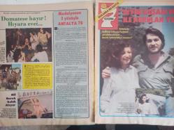 TV'DE 7 Gün Haftalık Aktüalite Sinema Tiyatro Müzik ve Magazin Dergisi - 10 Temmuz 1978 - Melike - Edip Akbayram - Timur Selçuk - Selda Alkor - Genco Erkal - Hikmet Feridun Es - Antalya'da Beraberlik Andı - Ayten Alpman - Madalyonun 2 Yüzüyle Antalya 78 - Domatese Hayır! Hıyara Evet! - Nil Burak - Yurdanur - Orhan Şener - Güzide Kasacı - Bu Ortaklık Dişçi Koltuğunda Kuruldu - Ayşe Onarır - Nuri Kantar - Bülent Özveren - Rudy Jordache - Ayşegül Atik - Cenk Koray - Nazan balkırtan - Dost KAra Günde Belli Olur - Çiçeği Burnunda İki Deniz Kurdu - Tanju Okan - Fikret Kaptan - Yaktın Bizi Erdoğan Bey - Madigan Losyon Reklamı - Eyüp Sultan'dan Bir Dilek - Tv'de Sinema'da Bu Hafa - Böyle Ölüm Düşman Başına - Françoise Dorleac - King's Tişört Reklamı fotoğraf ve haberi - Dergi Tam Değildir Sadece 26 Sayfası Mevcuttur