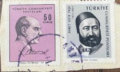 Mektup Zarfından Kesilmiş  / Postadan Geçmiş İkili Pul Filateli - Damgalı -  ATATÜRK, 50 KURUŞ/ AHMET VEFİK PAŞA, 30 KURUŞ -  Türkiye Cumhuriyeti
