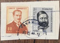 Mektup Zarfından Kesilmiş  / Postadan Geçmiş İkili Pul Filateli - Damgalı -  ATATÜRK, 50 KURUŞ/ AHMET VEFİK PAŞA, 30 KURUŞ -  Türkiye Cumhuriyeti