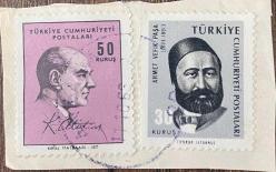 Mektup Zarfından Kesilmiş  / Postadan Geçmiş İkili Pul Filateli -  Damgalı -  ATATÜRK, 50 KURUŞ/ AHMET VEFİK PAŞA, 30 KURUŞ -  Türkiye Cumhuriyeti