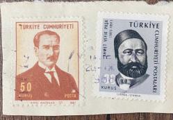 Mektup Zarfından Kesilmiş  / Postadan Geçmiş İkili Pul Filateli -  Damgalı -  ATATÜRK, 50 KURUŞ/ AHMET VEFİK PAŞA, 30 KURUŞ -  Türkiye Cumhuriyeti