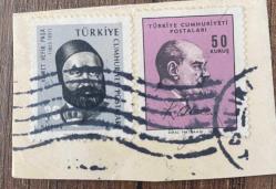 Mektup Zarfından Kesilmiş  / Postadan Geçmiş İkili Pul Filateli -  Damgalı -  ATATÜRK, 50 KURUŞ/ AHMET VEFİK PAŞA, 30 KURUŞ -  Türkiye Cumhuriyeti
