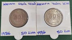 AĞLAYAN ATA -- KENARA YAKIN / UZAK HİLAL -- RENK FARKI  -- 1986 (50) ELLİ LİRA 2 ADET ÇA+++ÇİLL