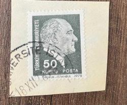 Mektup Zarfından Kesilmiş  / Postadan Geçmiş Pul Filateli - İstanbul,  18 Aralık 1978 Damgalı -  ATATÜRK, 50 KURUŞ -  Türkiye Cumhuriyeti