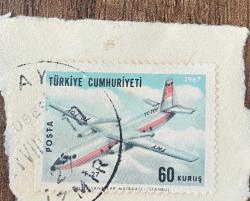 Mektup Zarfından Kesilmiş  / Postadan Geçmiş Pul Filateli - İzmir, Damgalı - THY UÇAK PULU , 60 KURUŞ - Türkiye Cumhuriyeti