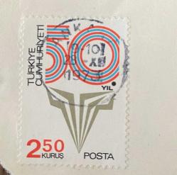 Mektup Zarfından Kesilmiş  / Postadan Geçmiş Pul Filateli - Ankara, 28 Aralık 1973 Damgalı -TÜRKİYE CUMHURİYETİ 50. YIL PULU, 250 KURUŞ - Türkiye Cumhuriyeti