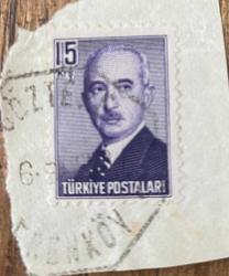 Mektup Zarfından Kesilmiş  / Postadan Geçmiş Pul Filateli - Göztepe Erenköy, Damgalı - İSMET İNÖNÜ , 15 KURUŞ - Türkiye Cumhuriyeti