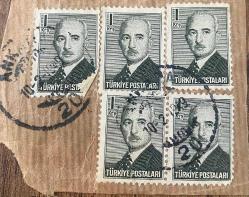 Mektup Zarfından Kesilmiş  / Postadan Geçmiş Beşli Pul Filateli - Ankara, 10 Şubat 1949 Damgalı - İSMET İNÖNÜ, 1 KURUŞ - Türkiye Cumhuriyeti