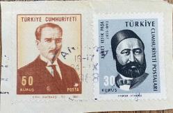 Mektup Zarfından Kesilmiş  / Postadan Geçmiş İkili Pul Filateli - Damgalı - ATATÜRK, 50 KURUŞ / AHMET VEFİK PAŞA, 30 KURUŞ - Türkiye Cumhuriyeti