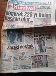 Hürriyet Gazetesi - 24 Nisan 1993 - Cem Uzan Çukurova Elektrik Savaşı'nı Anlatıyor - İstanbul 2000 Olimpiyat Adaylığı - Hakan Şükür İtalya'da Oynamak İstiyorum - Fenerbahçe'de Para İsyanı - Süleyman Demirel 226'yı Bulan Başkan Olur - Özal Ailesinde Yas Ve Sevinç Peş Peşe - Efe Özal'ın Oğlu Oldu - Semra Özal'dan Turgut Özal'ın Mezarına Gece Ziyareti - Süleyman Demirel'i İlk Kutlayan Kenan Evren - Erdal İnönü'yü Unuttular