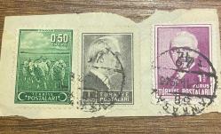 Mektup Zarfından Kesilmiş  / Postadan Geçmiş Üçlü Pul Filateli -Ankara, 2 Kasım 1946 Damgalı - TİFTİK KEÇİLERİ, 0.50 KURUŞ / İSMET İNÖNÜ, 1 KURUŞ / İSMET İNÖNÜ, 1 1/2 KURUŞ- Türkiye Cumhuriyeti