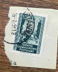 Mektup Zarfından Kesilmiş  / Postadan Geçmiş Pul Filateli - İstanbul, 18 Ocak 1951 Damgalı - BURSA EMİRSULTAN CAMİİ, 30 KURUŞ - Türkiye Cumhuriyeti