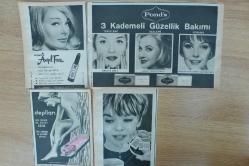 BAYAN KUAFÖR GÜZELLİK CİLT BAKIMI MAKYAJ MALZEMELERİ REKLAMLARI 1960-1965 YILLARI DERGİLERDEN ÇIKMA 75 ADET+ÜCRETSİZ KARGO