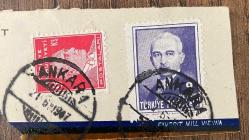 Mektup Zarfından Kesilmiş  / Postadan Geçmiş İkili Pul Filateli - Ankara, 1947 Damgalı - İSMET İNÖNÜ, 9 KURUŞ / ATATÜRK, 6 KURUŞ - Türkiye Cumhuriyeti