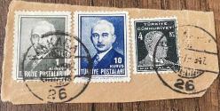 Mektup Zarfından Kesilmiş  / Postadan Geçmiş Üçlü Pul Filateli - Ankara Damgalı - İSMET İNÖNÜ, 1 KURUŞ / İSMET İNÖNÜ, 10 KURUŞ /ATATÜRK, 4 KURUŞ - Türkiye Cumhuriyeti