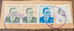Mektup Zarfından Kesilmiş  / Postadan Geçmiş Dörtlü Pul Filateli - Emirdağ, 4 Kasım 1972 Damgalı - ATATÜRK, 100 KURUŞ / ATATÜRK, 250 KURUŞ / ATATÜRK, 50 KURUŞ - Türkiye Cumhuriyeti