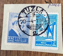 Mektup Zarfından Kesilmiş  / Postadan Geçmiş İkili Pul Filateli - Tuzla, 29 Nisan 1943 Damgalı - İSMET İNÖNÜ, 6 3/4 KURUŞ / MİLLİ MÜDAFAA PULU, 2 KURUŞ - Türkiye Cumhuriyeti