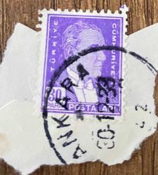 Mektup Zarfından Kesilmiş  / Postadan Geçmiş Pul Filateli - Ankara, 30 Aralık 1938 Damgalı - ATATÜRK, 30 KURUŞ - Türkiye Cumhuriyeti