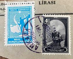 Mektup Zarfından Kesilmiş  / Postadan Geçmiş İkili Pul Filateli - Ankara, Aralık 1944 Damgalı - TREN, 4 1/2 KURUŞ / MİLLİ MÜDAFAA PULU, 2 KURUŞ - Türkiye Cumhuriyeti