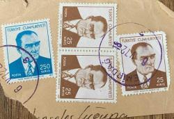 Mektup Zarfından Kesilmiş  / Postadan Geçmiş Dörtlü Pul Filateli - Emirdağ, 6 Mayıs 1972 Damgalı - ATATÜRK , 250 KURUŞ / ATATÜRK, 25 KURUŞ - Türkiye Cumhuriyeti