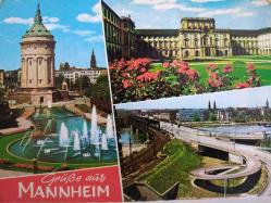 ŞEHİR KARTPOSTALI-ALMANYA/MANNHEIM TARİHİ MİMARİ YAPILAR MUHTEŞEM BAHÇE VE YOLLARIN GÜNDÜZ GÖRÜNTÜSÜ,ARKASINA YAZILMIŞ,PULLU,RENKLİ, 11 X 15 CM EBADINDA - 1950'LER, 1960'LAR, 1970'LER, 1980'LER