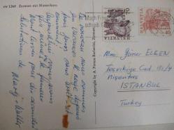 ŞEHİR KARTPOSTALI-İSVİÇRE/ZERMATT KARLI DAĞLAR VE KARLAR ALTINDA KASABANIN GÜNDÜZ GÖRÜNTÜSÜ,ARKASINA YAZILMIŞ,PULLU,RENKLİ, 11 X 15 CM EBADINDA - 1950'LER, 1960'LAR, 1970'LER, 1980'LER