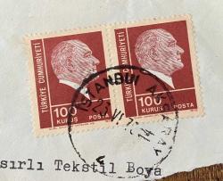 Mektup Zarfından Kesilmiş  / Postadan Geçmiş İkili Pul Filateli - İstanbul Aksaray, 23 Haziran 1973 Damgalı - ATATÜRK, 100 KURUŞ - Türkiye Cumhuriyeti