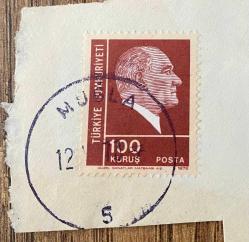 Mektup Zarfından Kesilmiş  / Postadan Geçmiş Pul Filateli - Muğla, 1973 Damgalı - ATATÜRK, 100 KURUŞ - Türkiye Cumhuriyeti