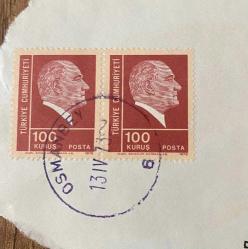 Mektup Zarfından Kesilmiş  / Postadan Geçmiş İkili Pul Filateli - Osmanbey, 13 Nisan 1973 Damgalı - ATATÜRK, 100 KURUŞ - Türkiye Cumhuriyeti