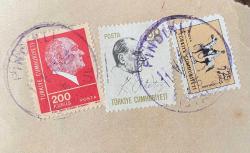 Mektup Zarfından Kesilmiş  / Postadan Geçmiş Üçlü Pul Filateli - Fındıklı, 11 Mayıs 1973 Damgalı - ATATÜRK, 200 KURUŞ / ATATÜRK, 50 KURUŞ / ATLI ATATÜRK ANKARA, 25 KURUŞ - Türkiye Cumhuriyeti