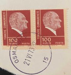 Mektup Zarfından Kesilmiş  / Postadan Geçmiş İkili Pul Filateli - Osmanbey, 21 Haziran 1973 Damgalı - ATATÜRK, 100 KURUŞ - Türkiye Cumhuriyeti