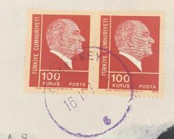 Mektup Zarfından Kesilmiş  / Postadan Geçmiş İkili Pul Filateli - Osmanbey Damgalı - ATATÜRK, 100 KURUŞ - Türkiye Cumhuriyeti