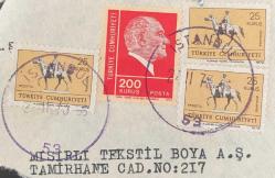 Mektup Zarfından Kesilmiş  / Postadan Geçmiş Dörtlü Pul Filateli - İstanbul, 24 Kasım 1973 Damgalı - ATATÜRK, 200 KURUŞ / ATLI ATATÜRK ANKARA, 25 KURUŞ - Türkiye Cumhuriyeti
