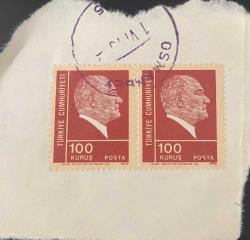 Mektup Zarfından Kesilmiş  / Postadan Geçmiş İkili Pul Filateli - Osmanbey Damgalı - ATATÜRK, 100 KURUŞ - Türkiye Cumhuriyeti