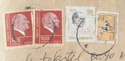 Mektup Zarfından Kesilmiş  / Postadan Geçmiş Dörtlü Pul Filateli - Damgalı - ATATÜRK, 100 KURUŞ / ATATÜRK, 50 KURUŞ / ATLI ATATÜRK ANKARA, 25 KURUŞ - Türkiye Cumhuriyeti