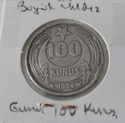1934 GÜMÜŞ 100 YÜZ KURUŞ BÜYÜK YILDIZ ÇOK TEMİZ ORİJİNAL ÇOK ÇOK NADİRDİR AAA1RR1