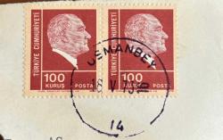 Mektup Zarfından Kesilmiş  / Postadan Geçmiş İkili Pul Filateli - Osmanbey, 18 Mayıs 1973 Damgalı - ATATÜRK, 100 KURUŞ - Türkiye Cumhuriyeti