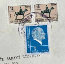 Mektup Zarfından Kesilmiş  / Postadan Geçmiş Üçlü Pul Filateli - Osmanbey, 21 Kasım 1973 Damgalı - ATATÜRK, 5 KURUŞ / ATLI ATATÜRK BURSA, 10 KURUŞ - Türkiye Cumhuriyeti