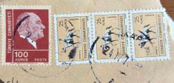 Mektup Zarfından Kesilmiş  / Postadan Geçmiş Dörtlü Pul Filateli - Damgalı - ATATÜRK, 100 KURUŞ / ATLI ATATÜRK ANKARA, 25 KURUŞ - Türkiye Cumhuriyeti