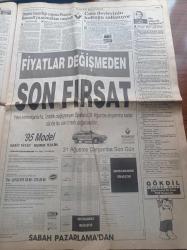 Sabah Gazetesi - 27 Ağustos 1994 - Güreşte Yazık Oldu Sebahattin Öztürk'e - Fenerbahçe'nin UEFA Kupasında Rakibi Cannes - Zirvedeki Kürt Kızı Yıldız Tilbe - Çetin Altan - Zülfü Livaneli - Terör Mafya El Ele İstanbul'u Yakıyorlar - TİKKO Şirketi Ekim Limited'e 2 Milyarlık İhale - Çankaya'da Bir Yıldız Filiz Akın - Mit Müsteşarı Sönmez Köksal - Süleyman Demirel