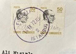 Mektup Zarfından Kesilmiş  / Postadan Geçmiş İkili Pul Filateli - İstanbul Fındıklı, 14 Eylül 1972 Damgalı - ATATÜRK, 50 KURUŞ - Türkiye Cumhuriyeti