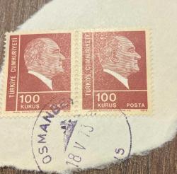 Mektup Zarfından Kesilmiş  / Postadan Geçmiş İkili Pul Filateli - Osmanbey, 18 Mayıs 1973 Damgalı - ATATÜRK, 100 KURUŞ - Türkiye Cumhuriyeti