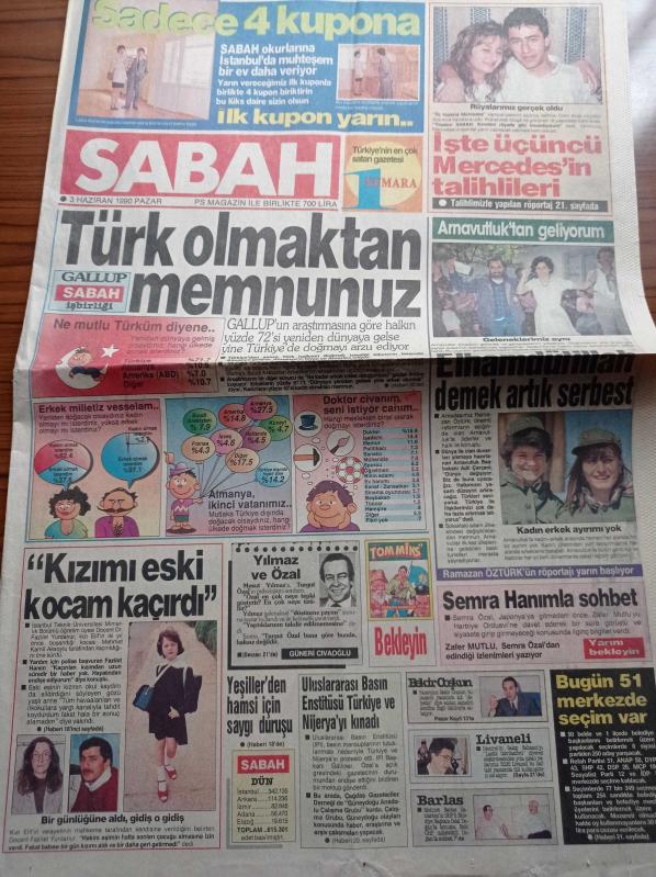 Sabah Gazetesi 3 Haziran 1990 Adnan Menderes Anıtmezarı  