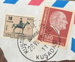Mektup Zarfından Kesilmiş  / Postadan Geçmiş İkili Pul Filateli - Kuşadası, 28 Temmuz 1973 Damgalı - ATATÜRK, 100 KURUŞ / ATLI ATATÜRK BURSA, 10 KURUŞ - Türkiye Cumhuriyeti