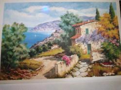 SANAT KARTPOSTALI-DENİZ DAĞ VE ESKİ EV RESMİ,ARKASINA YAZILMAMIŞ,RENKLİ