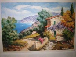 SANAT KARTPOSTALI-DENİZ DAĞ VE ESKİ EV RESMİ,ARKASINA YAZILMAMIŞ,RENKLİ