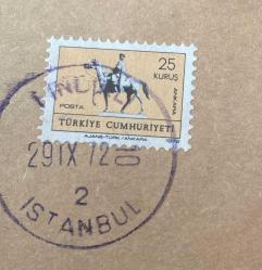 Mektup Zarfından Kesilmiş  / Postadan Geçmiş Pul Filateli - İstanbul, 29 Eylül 1972 Damgalı - ATLI ATATÜRK ANKARA, 25 KURUŞ - Türkiye Cumhuriyeti