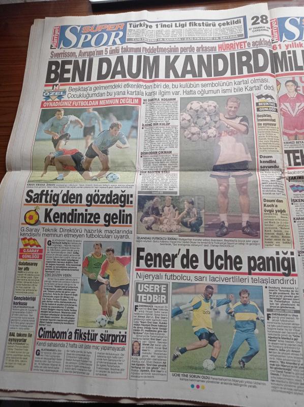 Hürriyet Gazetesi 27 Temmuz 1994 Fenerbahçe de Uche Paniği  