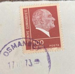 Mektup Zarfından Kesilmiş  / Postadan Geçmiş Pul Filateli - Osmanbey, 17 Mart 1973 Damgalı - ATATÜRK, 100 KURUŞ - Türkiye Cumhuriyeti